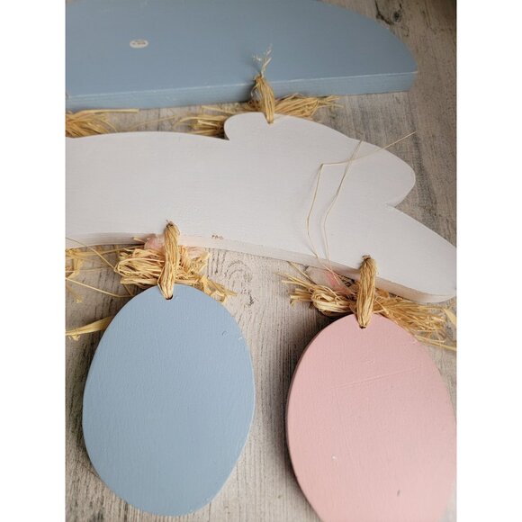 Easter wooden rabbit egg primitive hanging bunny leap sign spring pastel - Picture 7 of 8